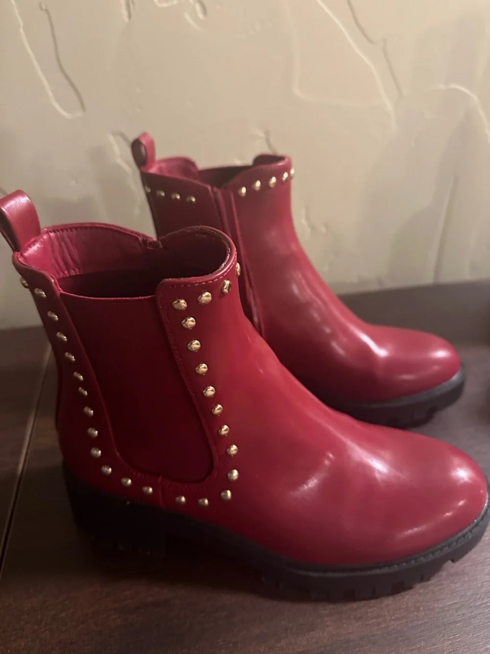 Women's Burgundy Studded Chelsea Boot - Picture 2 of 4